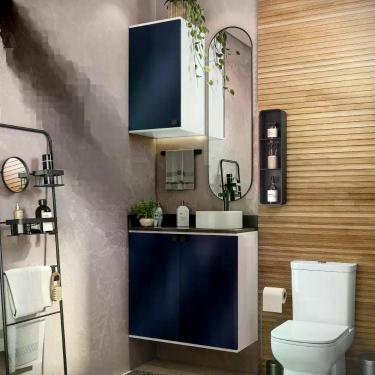 Imagem de Conjunto Para Banheiro Com Aéreo Kappesberg Celeste 2 Peças Branco/azul 80cm