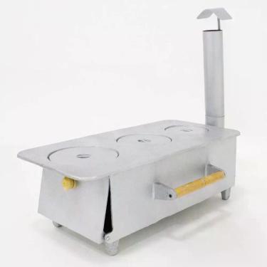 Imagem de Fogão a Lenha Portátil 3 Bocas Nossa Kasa em Alumínio Fundido e Aço Cinza para Cozinha Externa
