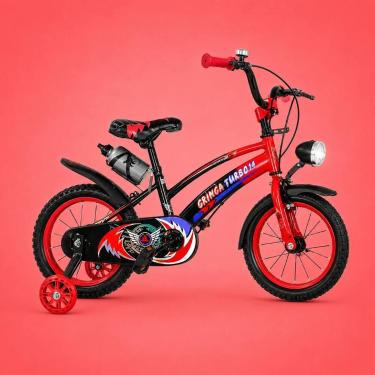 Imagem de Bicicleta Infantil Aro 16 Old School Vermelha 4 a 8 Anos LED Pneu Gros