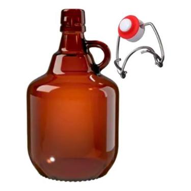 Imagem de Kit 2 Growlers Garrafão Vidro 2 Litros Chopp Cerveja Artesanal Bebidas Tampa Armazenamento Vedação Tampa Swing