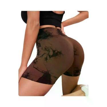 Imagem de Shorts Esportivos De Yoga De Cintura Alta Sem Costura Tie Dye De Secag