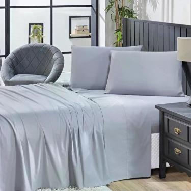 Imagem de Jogo De Cama Lençol Solteiro Prestige Com Fronha 03 Peças - Tecido Liso Percal 300 Fios 100% Algodão Original Cor Cinza