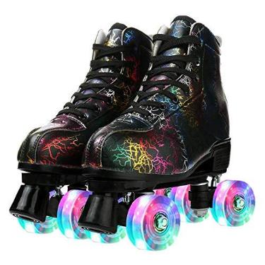 Imagem de Jessie Patins femininos clássicos de cano alto patins de quatro rodas brilhantes para adultos, jovens, meninos, meninas, ao ar livre, com bolsa de sapatos (flash preto relâmpago, EUA: 9)