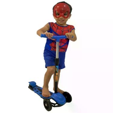Imagem de Patinete Infantil 3 Roda Menino 40KG + Fantasia Herói Spider - DM Toys