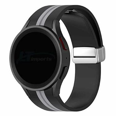 Imagem de Pulseira Listrada Fecho Magnetico LTIMPORTS, compativel com Galaxy Watch 6 - Galaxy Watch 5 - Galaxy Watch 4 (Preto/Cinza, Fecho PRATA)