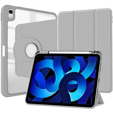 Imagem de Capa macia com compartimento para caneta para iPad de 10ª geração, lançado em 2022, capa dobrável com suporte para rotação de 360° com função despertar-hibernar automática