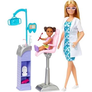 Imagem de Boneca Barbie Profissões Conjunto Médica Dentista Loira Móveis e Acessórios Odontológicos HKT69 Mattel