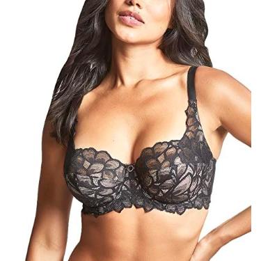 Imagem de Panache Sutiã feminino Allure Full Cup – Renda transparente com alça lateral e suporte de malha elétrica, Preto/Latte, 40G