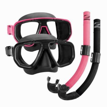 Imagem de Kit mascara de mergulho e snorkel casal - preto e rosa - SEASUB