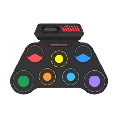 Imagem de Zhjvihx Conjunto de Bateria Eletrônica, Bloco de Prática de Bateria Roll Up de 7 Pads Com Som Realista, Pedal de Baquetas, Alto-falantes de Canal Duplo, Metrônomo Integrado, para (Versão colorida)