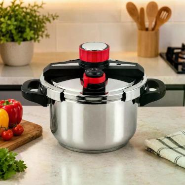 Imagem de Panela de Pressão 9 Litros Aço Inox com Revestimento Aço Inox Vermelho XDX