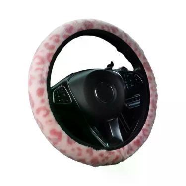 Imagem de Capa De Volante Curta De Pelúcia Quente Com Estampa De Leopardo Em Pel