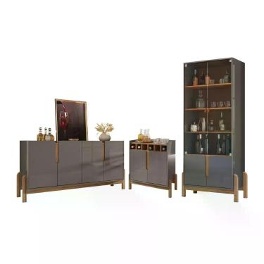 Imagem de Conjunto para Sala Eron Completo Seville 6 Portas 6 Prateleiras MDF-MDP 170CM Cinza Pérola Cedro Casa D Móveis