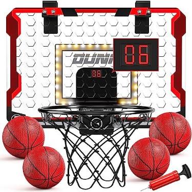 Imagem de TEMI Basketball Hoop Indoor, LED Light Mini Basketball Hoop with 4 Balls & Electronic Scoreboard, Over The Door Basketball Hoop, Basketball Gifts for 5 6 7 8 9 10 11 12 Year Old Boys Girls Kids Teen