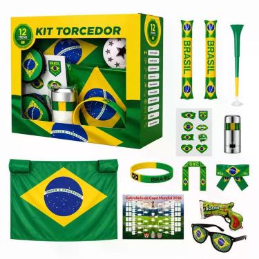 Imagem de Kit Torcedor Brasil com 12 Itens Exclusivos Copa do Mundo para Jogos Festas Eventos e Comemorações