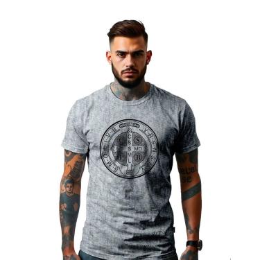 Imagem de Camiseta Personalizada Estampada Religiosa Crista São Bento Malha 100%