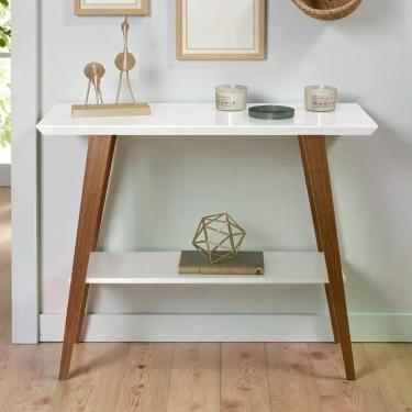 Imagem de Aparador Slim Times Moderno em MDF 91cm Branco Amadeirado com Pés Palito Reto Slim