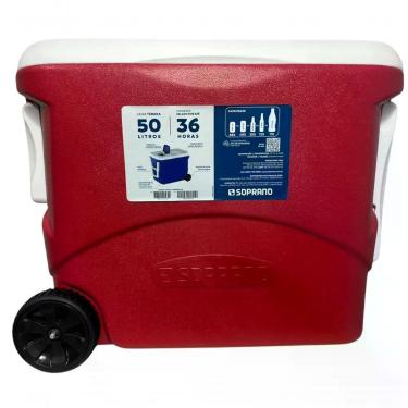 Imagem de Caixa Térmica Cooler Tropical 50l Com Rodas Vermelha Soprano