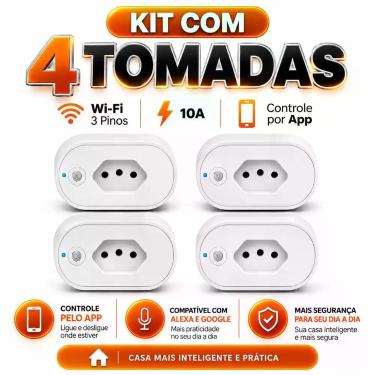 Imagem de Kit 4 Tomadas Inteligentes com Controle por Aplicativo - Automação res