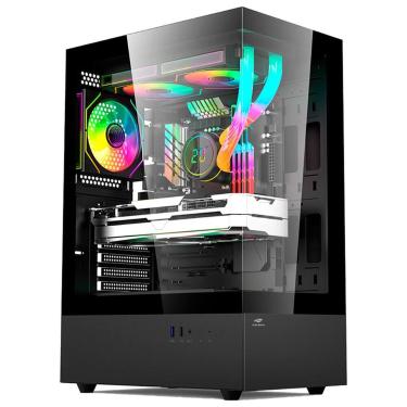 Imagem de Gabinete Gamer Aquário C3Tech Gaming Aquarius MT-G860BK, Frontal e Lat