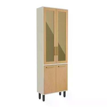 Imagem de Cristaleira Com 4 Portas 2 Vidro Nogal Bossa Nova Bertolini Dourado/Areia