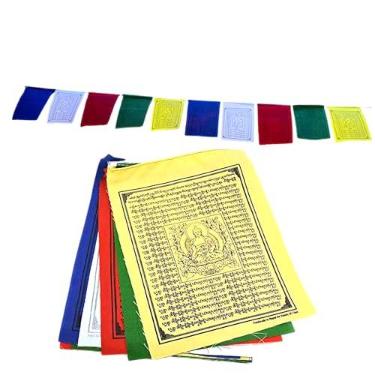 Imagem de Hands Of Tibet Bandeiras de oração tibetanas de Buda medicina feitas à mão, 5 cores, 15 x 20 cm, 10 bandeiras, Nepal