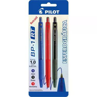 Imagem de Caneta Esferografica BP-1 Retratil 1.0 AZ/PT/VERM BL.C/03 - Pilot