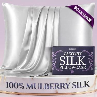 Imagem de DECOLURE Fronha Queen Size 100% seda pura de amoreira – Maior grau 30 Momme 6A+, fronha de seda luxuosamente macia e refrescante para cabelo e pele, hipoalergênica, respirável, zíper oculto (branca)