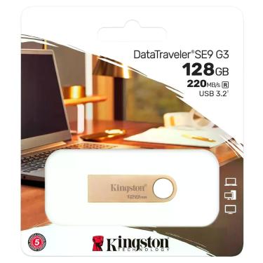Imagem de Pendrive Kingston Datatraveler SE9 G3 128GB USB 3.2 Transferência Rápida Metal Dourado
