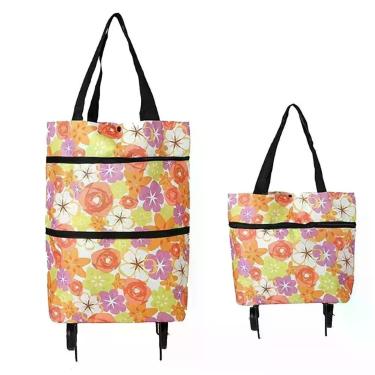 Imagem de bolsa de compras dobrável com rodas para feira - oem, Laranja Estampa