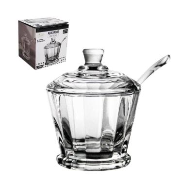 Imagem de Açucareiro de Vidro com Tampa e Colher de Acrílico 170ml - fu xing