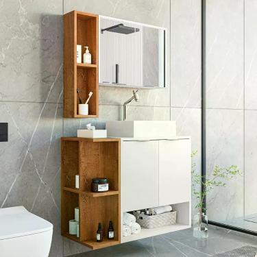 Imagem de Gabinete Banheiro Star 2 Portas Com Espelheira E Cuba Dalla Branco/naturale