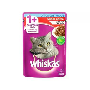 Imagem de Ração Úmida para Gato Adulto Sachê - Whiskas Carne ao Molho 85g, Carne