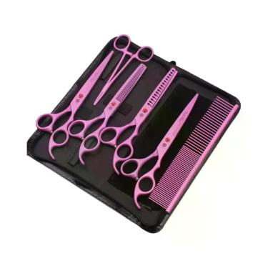 Imagem de Tesoura Curva De Desbaste Para Cães Em Aço Inoxidável Rosa Purple Drag