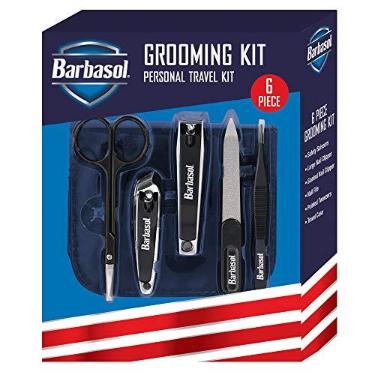 Imagem de Barbasol Kit de cuidados pessoais para unhas de viagem com tesouras, cortadores de unha, lixa de unhas, pinças e estojo de viagem