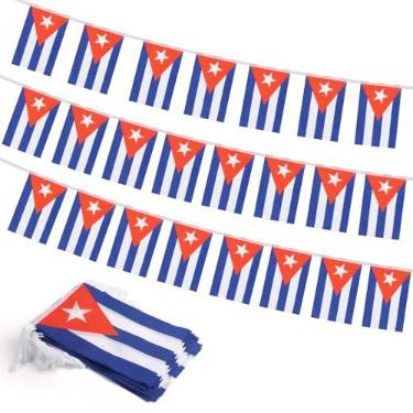Imagem de Bandeira de Cuba, Mini Bandeiras Cubanas Pequenas Decoração Patriótica para Festa, Sala de Aula, Eventos Esportivos, 90 metros e 30 Bandeiras