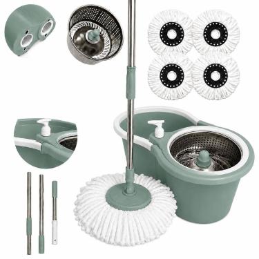 Imagem de Mop Giratório 360 14L Cesto Inox Cabo Ajustável 1,60m Dispenser para S