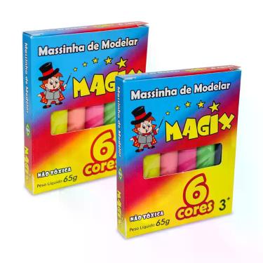 Imagem de Kit 2 Massinha De Modelar 6 Cores Magix 65g Multicolor