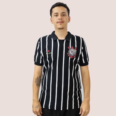 Imagem de Camiseta Polo Listrada Masculina Corinthians Japão 2012, Preto, P