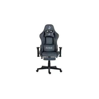 Imagem de Cadeira Gamer Rise Mode X02, Ângulo Ajustável, Braço 2D, Apoio Para os Pés Retrátil, Cinza Fabric - RM-CG-X02-GR-FBC