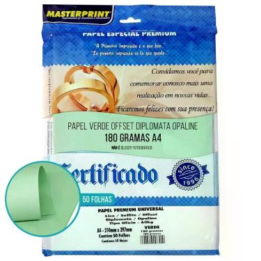 Imagem de Papel Verde Opaline Diplomata Offset Liso 180g A4 Massa Colorida Tipo 