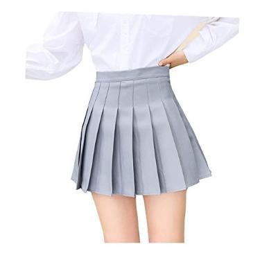 Imagem de Bestgift Saia plissada feminina de verão saia curta estilo faculdade saia jk saia, Cinza, PP