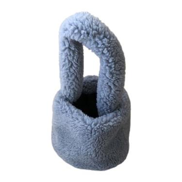 Imagem de Bolsa de inverno de lã de cordeiro elegante bolsa de pelúcia fofa bolsa de pelúcia versátil pequena bolsa leve para uso diário, Azul