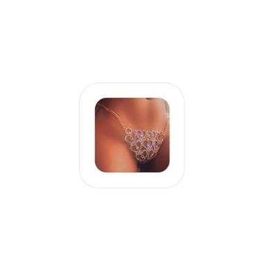 Imagem de Calcinha feminina sexy com strass, corrente corporal, corrente de cristal, joia (dourada), Liga metálica