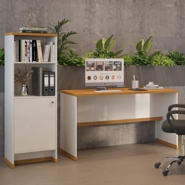 Imagem de VIA NOSSA - Kit Escritório Mesa e Armário Office Berlin - Vianossa Cor:offwhite/naturale
