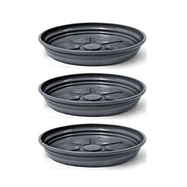 Imagem de Kit 3 Prato De Vaso e Planta Coletor de Agua 29cm X 4cm De Plástico Reciclado N07 Suporte Preto