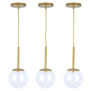 Imagem de Kit 3 Pendentes Jabuticaba Dourado Globo Vidro Transparente