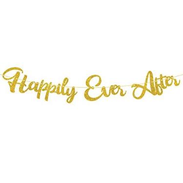 Imagem de Happily Ever After Faixa dourada para despedida de solteira, chá de panela, decoração de festa de noivado, placa Just Married