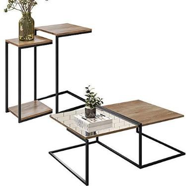 Imagem de Mesa de Centro Espelhada com Mesas Laterais Industrial D01 Design Demolição - Lyam Decor