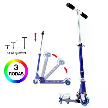 Imagem de Patinete de Criança de Três Rodas Ajuste de Altura Azul - DM Toys